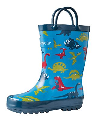 Oakiwear Kids Rubber Rain Boots with Easy-On Handles | Mermaids, Pirates, Crocodile, Purple Fairies, Blue Dino, Army