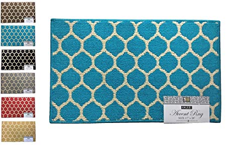 Fashion Ogee Pattern Rug, Non-Skid Home, Kitchen, Floor Mat, Comfortable Standing and Entrance Rug, 17" x 28" (Blue)