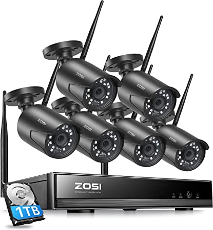 ZOSI 2K 3MP Wireless Security Camera System, H.265  8 Channel CCTV NVR with 1TB Hard Drive for 24/7 Recording and 6 x 3MP WiFi IP Camera Outdoor Indoor, Night Vision, Motion Alert, Remote Control