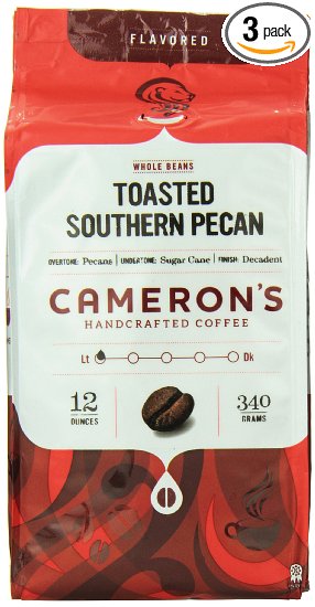 Cameron's Toasted Southern Pecan Whole Bean Coffee, 12-Ounce Bags (Pack of 3)