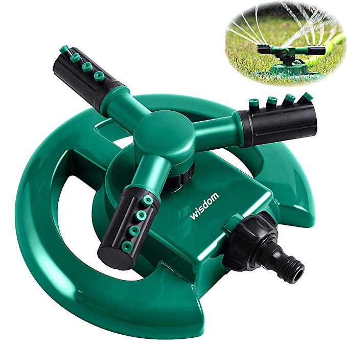 Wisdom Garden Sprinkler Automatic Lawn Water Sprinkler 360 Degree 3 Arm Rotating Sprinkler System for Watering Your Lawn Plants Flowers Veggies and More
