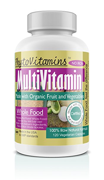 PhytoVitamins Iron Free Whole Food MultiVitamin Vegetarian Capsules; 120-Count, Made with Organic