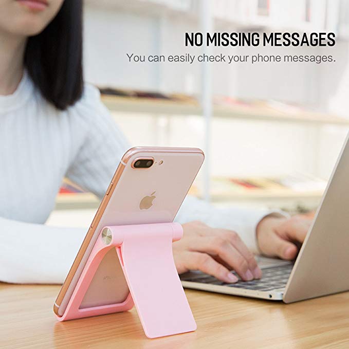 Adjustable Cell Phone Stand,ROCK Desktop Cellphone Tablet Stand,Foldable Portable Desk Stand, 360°Rotatable, Comfortable Viewing, for Cellphone, Apple iPhone,and E-Readers.(Pink)