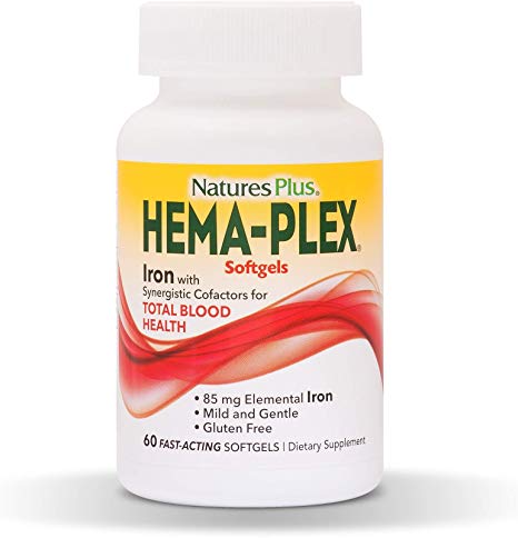 NaturesPlus Hema-Plex Softgels (3 Pack) - 85 mg Elemental Iron, 60 Softgels -Fast Acting Supplement for Total Blood Health - Gentle Formula - Gluten-Free - 60 Total Servings