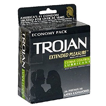 Trojan Extended Pleasure Premium Latex Condoms, Climax Control Lubricant , 36 condoms