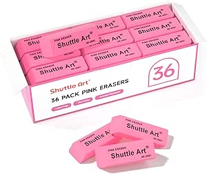 Shuttle Art Pink Erasers, 36 Pack Erasers Bulk, Latex-Free, No Smudge, Soft Erasers for Kids, Teachers, Homeschools, Art Classes and Back to School Supplies