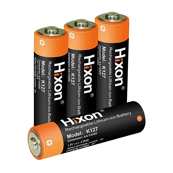 Hixon AA Li-ion Rechargeable Batteries, 4PCS 1.5V 3000mWh AA Battery and Charger for LED Flashlight Digital Camera Microphone