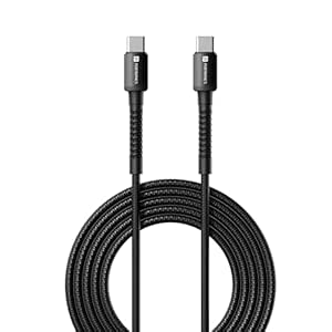 Portronics Konnect X 60W Type C to Type C Unbreakable Nylon Braided Cable, 2M Fast Charging Cable for iPhone 15 series, iPad, Samsung Galaxy & other Type C Devices(Black)