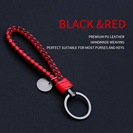 Fashion paracord PU Leather Strap Weave Rope KeyChain Woven lanyard Key Chain Key Ring Gift Black & Red