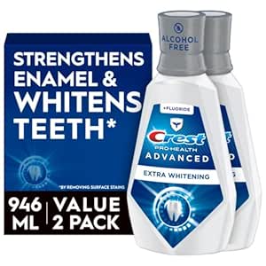 Crest Pro-Health Advanced Mouthwash, Alcohol Free, Extra Whitening, Energizing Mint Flavor, 2x946mL (32 fl oz)