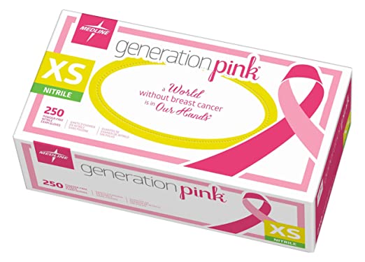 Medline Generation Pink Nitrile Exam Gloves, Disposable, Powder-Free, Pink, X-Small, Box of 250