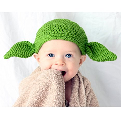 Milk protein cotton yarn handmade Star Wars baby Yoda hat Green Goblin hat with ears - Multiple Sizes available
