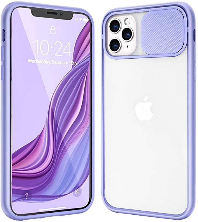 Ownest Compatible with iPhone 11 Pro Max Clear Frosted Case,with Slide Camera Cover Protection Design,Slim and Lightweight Anti-Yellow Case for iPhone 11 Pro Max-Purple