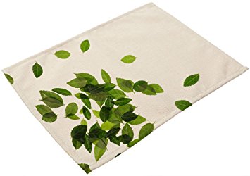 ChezMax Rectangle Green Leaves Print Linen Western Food Mat Bowl Cup Placemat