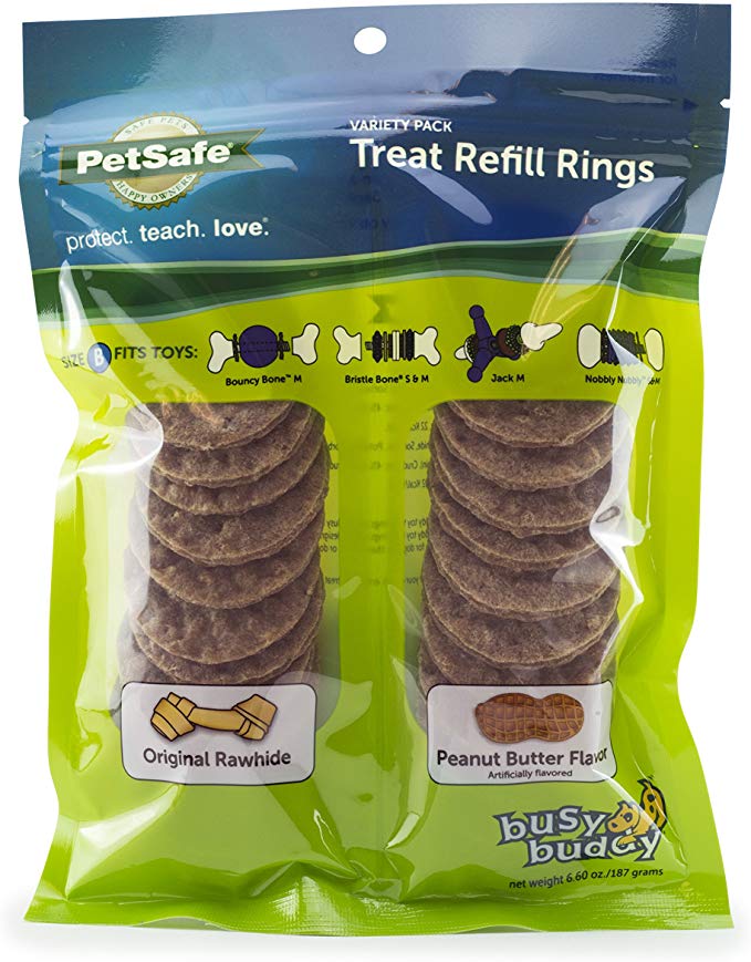 PetSafe Natural Rawhide Rings, Dog Toy Treat Ring Refills for Busy Buddy Dog Toys, Small, Medium, Large and Variety Packs Available in Peanut Butter and Original Rawhide