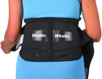 Mueller Lumbar Support Back Brace with Removable Pad, Black S/M
