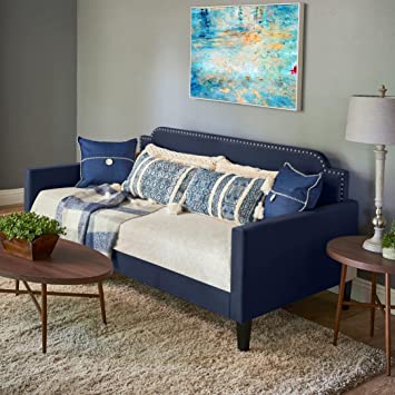Handy Living Navy Blue Velvet Upholstered Twin-Size Rounded Back Daybed