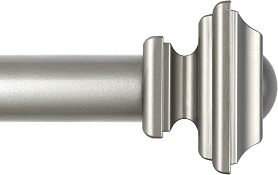 KAMANINA 1 Inch Curtain Rod Single Drapery Rod 72 to 144 Inches (6-12ft), Vintage Square Finials, Antique Silver