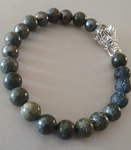 Green Stone & Hematite Dragon Aromatherapy Bracelet in Gift Bag- Optional Essential Oil Available