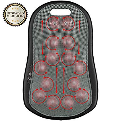 Gideon Shiatsu Massager 3D Deep Kneading Full Back Massager Pillow – 14 Nodes Muscle Massager with Heat/Massage Chair Pad; Massage, Relax, Sooth and Relieve Neck, Shoulder and Back Pain [Upgraded]