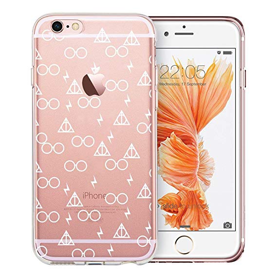 Unov Case Clear with Design Embossed Pattern Soft TPU Bumper Shock Absorption Slim Protective Cover for iPhone 6s iPhone 6 4.7 inch(Death Hallows)