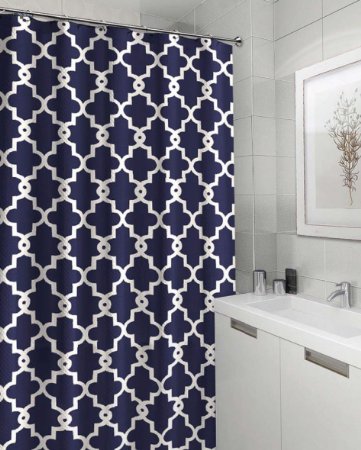 Geometric Patterned Shower Curtain 70-inch By 72-inch - Navy
