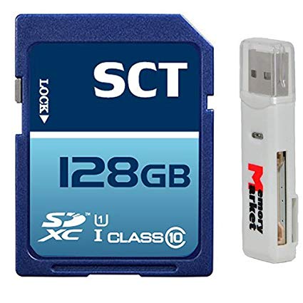 SCT 128GB SD XC Class 10 UHS-1 Memory Card for Canon PowerShot SX710 SX700 SX610 SX530 SX520 SX400 SX60 HS D30 ELPH 170 165 160 is IXUS EOS M3 1200D Mark II with MemoryMarket SD Memory Card Reader