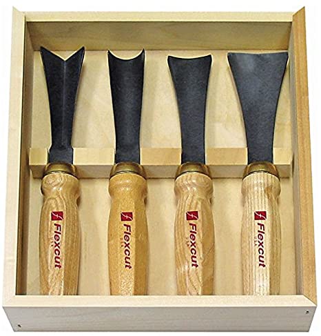 FLEXCUT Carving Tools, Mallet-Carving Chisels and Gouges for Woodworking, Sculptor's Set of 4 (MC175)