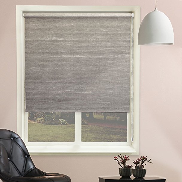 Chicology Continuous Loop Beaded Chain Roller Shades / Window Blind Curtain Drape, Natural Woven, Privacy - Candyfloss Coal, 23"W X 64"H