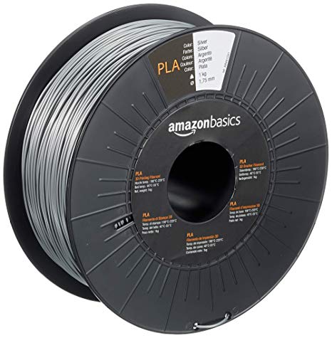 AmazonBasics PLA 3D Printer Filament, 1.75mm, Silver, 1 kg Spool