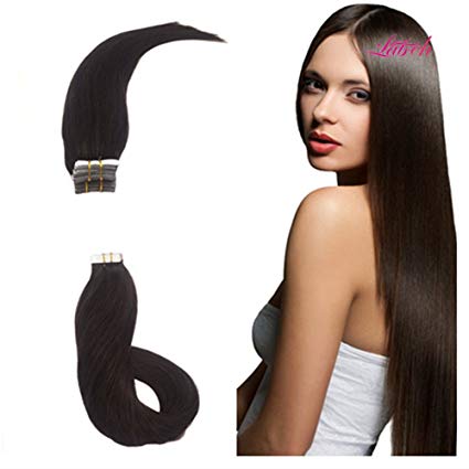 Labhair Tape in Hair Extensions Human Hair Straight 100% Unprocessed Virgin Remy Human Hair Darkest Brown Color #2 Seamless Skin Weft Tape In Hair Extensions 20inch 50g/20pcs