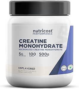 Nutricost Creatine Monohydrate Micronized Powder 500G, 5000mg Per Serv (5g) - Micronized Creatine Monohydrate, 100 Servings, 17.9 Oz