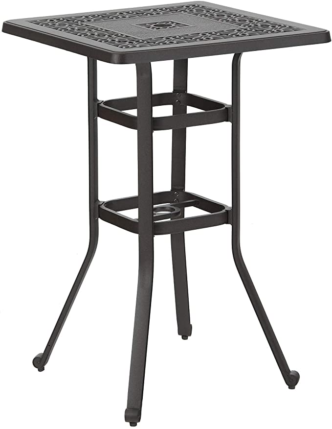 Sophia & William Patio Bar Table with Umbrella Hole, Outdoor Modern Cast Aluminum Outdoor Square Bistro Table, 27.5" L x 27.5" W x 42.0" H