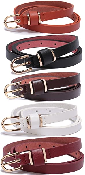 Set of Women’s Skinny Leather Belt Solid Color Waist or Hips Ornament 10 Sizes …