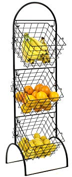 Sorbus 3-Tier Wire Market Basket Storage Stand for Fruit, Vegetables, Toiletries, Household Items, Stylish Tiered Serving Stand Baskets for Kitchen, Bathroom Organization (3 Tier Basket - Black)