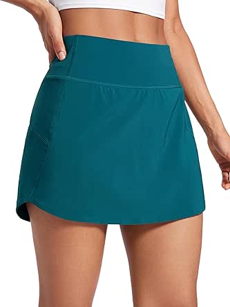 CRZ YOGA A Line Golf Skirts for Women High Waisted Split Hem Tennis Casual Skirt Shorts with Zipper Pocket