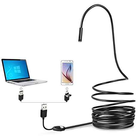 Micro USB Endoscope, Potensic® 2 in 1 USB/Micro USB Endoscope Healthcare Diagnostics & Screening Waterproof Borescope Inspection Camera for Laptops and Android Smartphones with USB OTG Function - Black (11.48ft /3.5M)