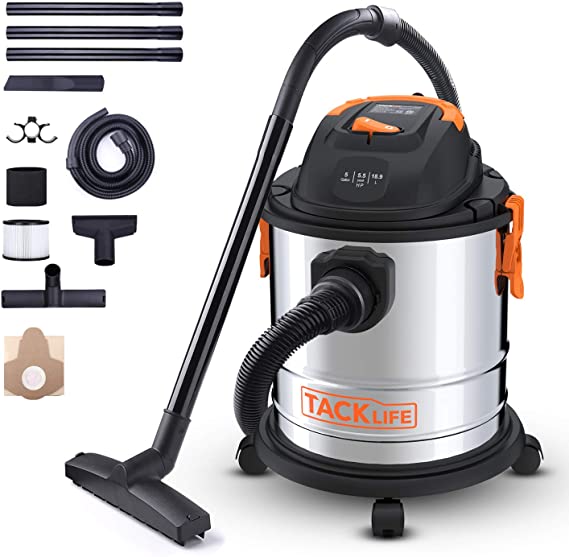 Tacklife Portable Shop Vac, Wet/Dry, 5 Gal, 5.5 Peak HP,3 in 1 Versatility, Strong Power Stainless Steel,Suitable for Carpet, Pet Hair,Sofa,Garage and Garden-PVC02A