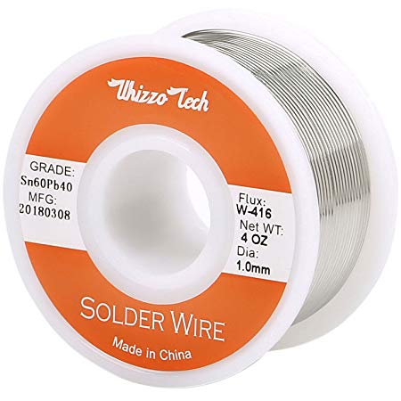 Whizzotech Solder Wire 60/40 Tin/Lead Sn60Pb40 with Flux Rosin Core for Electrical Soldering 4oz/100g Diameter 0.039 Inch/1mm (4oz-1mm)