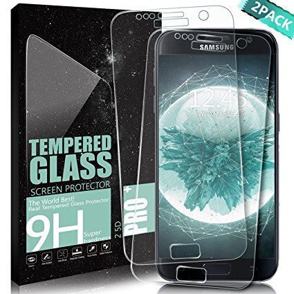 Galaxy S7 Glass Screen Protector, DANTENG [2 Pack Transparent] High Definition (HD) Glass Protector Film for Samsung Galaxy S7, Tempered Glass Anti-Scratch (Full Screen Coverage)