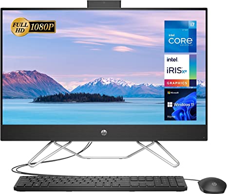 HP Newest All-in-One Desktop, 27" FHD Display, 12th Gen Intel Core i7-1255U, 16GB RAM, 1TB SSD, Webcam, HDMI, RJ-45, Wired Keyboard&Mouse, WiFi 6, Windows 11 Home, Black