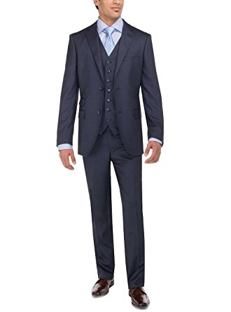 Luciano Natazzi Men's Two Button Tweed 3 Piece Modern Fit Vested Suit