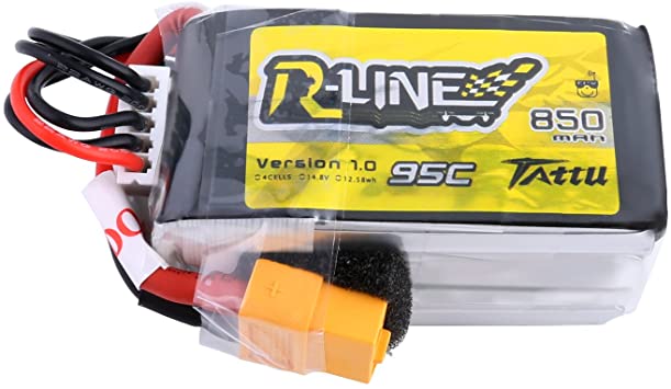 Tattu R-Line 850mAh 14.8V 95C 4S LiPo Battery Pack with XT60 Plug for Multirotor FPV from Size 100 to 180