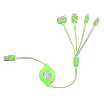 Punson 4 in 1 Retractable 2.1A Fast Speed Multi USB Charger Cable Compatible for Iphone and Android (Green)