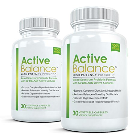 Active Balance (2 bottles) - Professional Grade Probiotic Supplement Containing 50 billion CFU's - 30 capsules per bottle