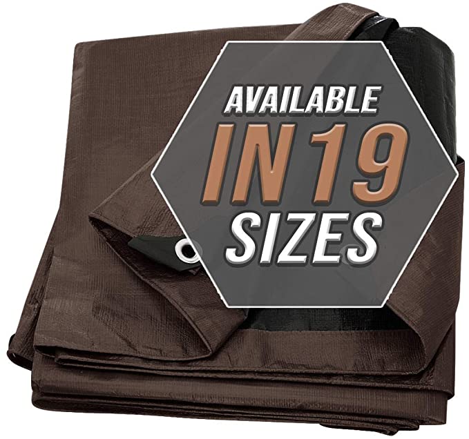 Tarp Cover Brown/Black Heavy Duty Thick Material, Waterproof, Great for Tarpaulin Canopy Tent, Boat, RV Or Pool Cover! by Trademark Suplies (10X10, Heavy Duty)