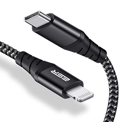 ESR USB-C to Lightning Cable, MFi Certified, Braided Nylon, Power Delivery Fast Charging for iPhone 11/11 Pro/11 Pro Max/XR/XS Max/XS/X/8/8 Plus, for Use with Type-C Chargers, 0.6ft Black