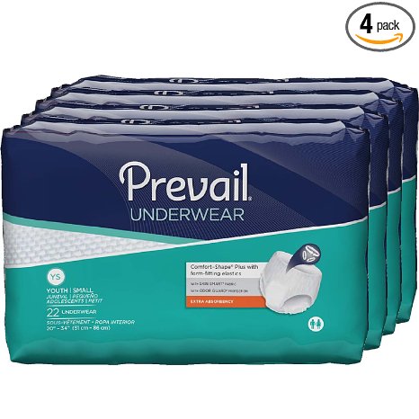 Prevail Extra Absorbency Incontinence Underwear, Youth/Small Adult, 22-Count (Pack of 4)