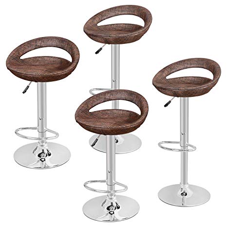 ZENY Set of 4 Rattan Wicker Bar Stool Modern Adjustable Pub Swivel Barstool