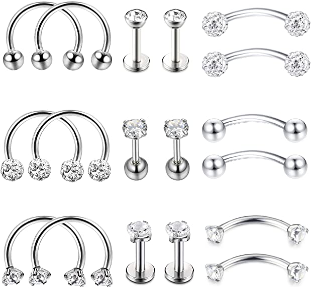 LOLIAS 9 Pairs Tragus Piercing Earrings for Women Girls Rook Eyebrow Ring Septum Body Piercing Jewelry